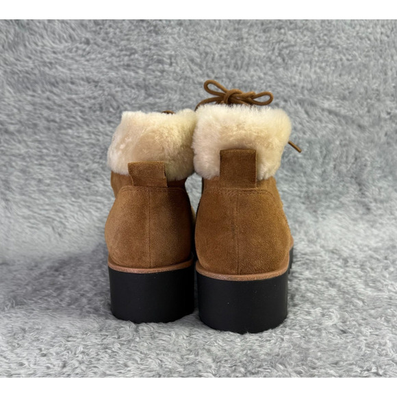 Eileen Fisher Kenille Sport Suede Boots Lace Up Fleece Syrup Brown Women's 8.5 - Picture 2 of 9